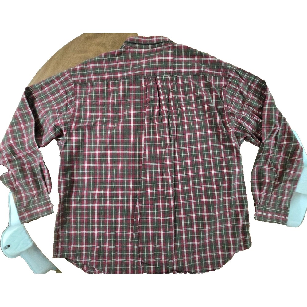 Eddie Bauer Shirt Men's 2XL Green Red Plaid Vintage Button Pockets Flannel XXL - Picture 4 of 5